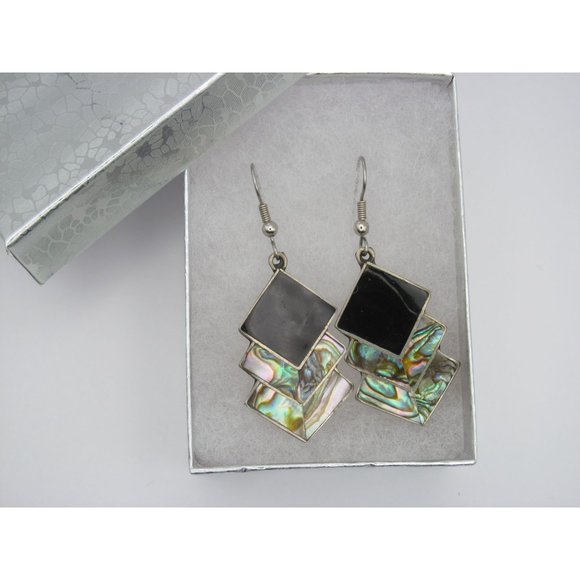 Alpaca Mexico Abalone Black Enamel Pierced Earrings - Picture 12 of 12